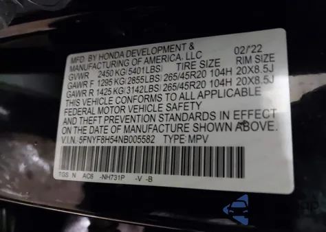 2022 Honda Passport Awd Ex-L z USA, uszkodzony, nr VIN 5FNYF8H54NB005582